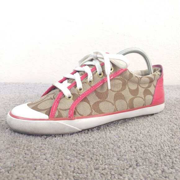 Coach Tennis Shoes Womens Size 9 Sneakers Pink Brown Designer Signature Logo - Picture 4 of 12